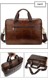 Men's Cowhide Luxury Genuine Leather Briefcase for 15.4" Laptops