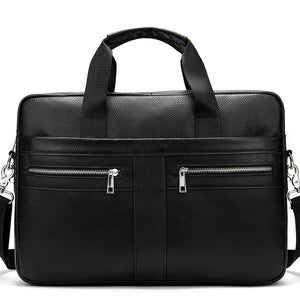 Men's Cowhide Luxury Genuine Leather Briefcase for 15.4" Laptops