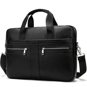 Men's Cowhide Luxury Genuine Leather Briefcase for 15.4" Laptops