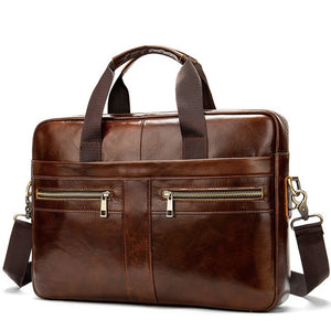 Men's Cowhide Luxury Genuine Leather Briefcase for 15.4" Laptops