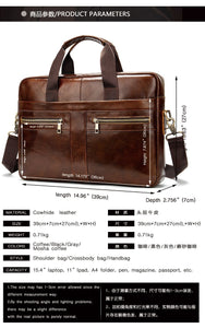 Men's Cowhide Luxury Genuine Leather Briefcase for 15.4" Laptops