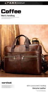 Men's Cowhide Luxury Genuine Leather Briefcase for 15.4" Laptops